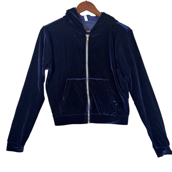 Fabletics Daria Navy Velour, Gold Zip Up, Hooded Jacket Women's XS - Picture 3 of 11